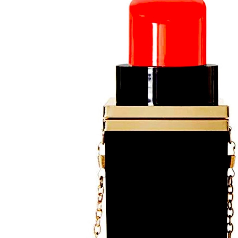 New Unique Novelty Acrylic Red Lipstick Black Clutch (Never Worn)